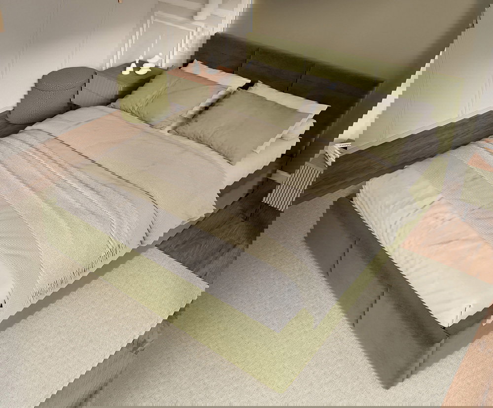 Čalúnená posteľ FRESIA 180x200 s kovovým zdvižným roštom OLIVOVÁ