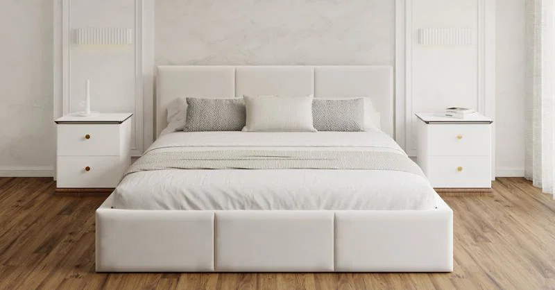 Čalouněná postel FRESIA 200x200 s kovovým zdvižným roštem BÍLÁ TRINITY