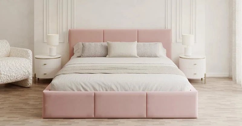 Čalouněná postel FRESIA 200x200 s kovovým zdvižným roštem RŮŽOVÁ TRINITY