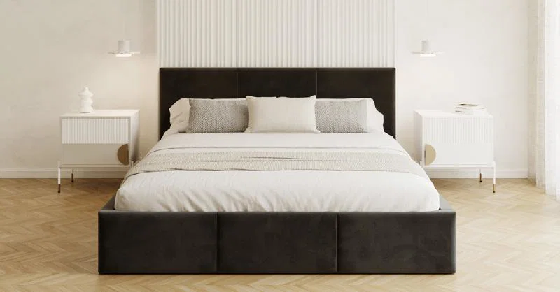 Čalouněná postel FRESIA 200x200 s kovovým zdvižným roštem ČERNÁ TRINITY