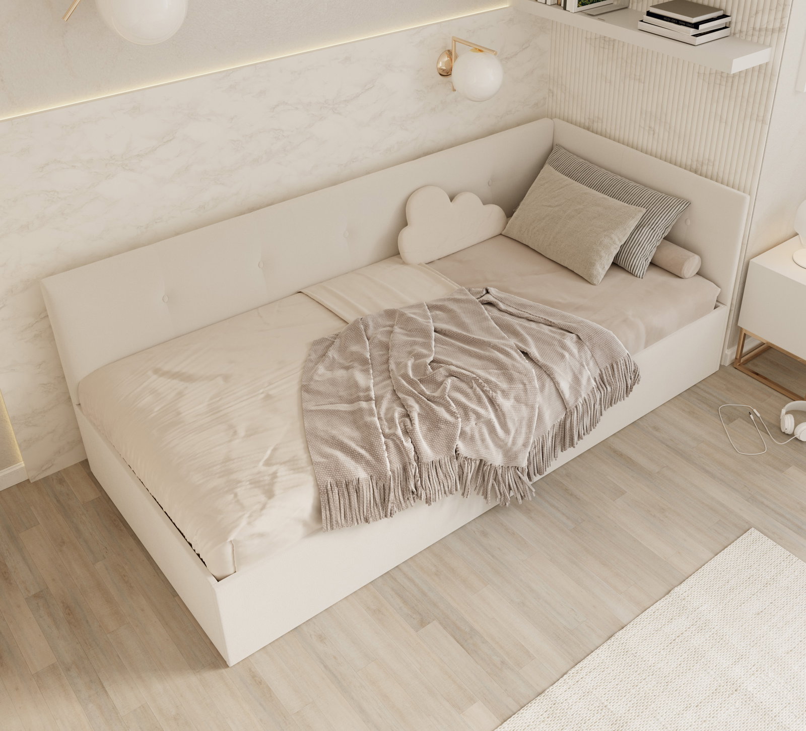 Posteľ EDDY 2 pre deti a mládež biela TRINITY 90x200 kovový zdvižný rošt