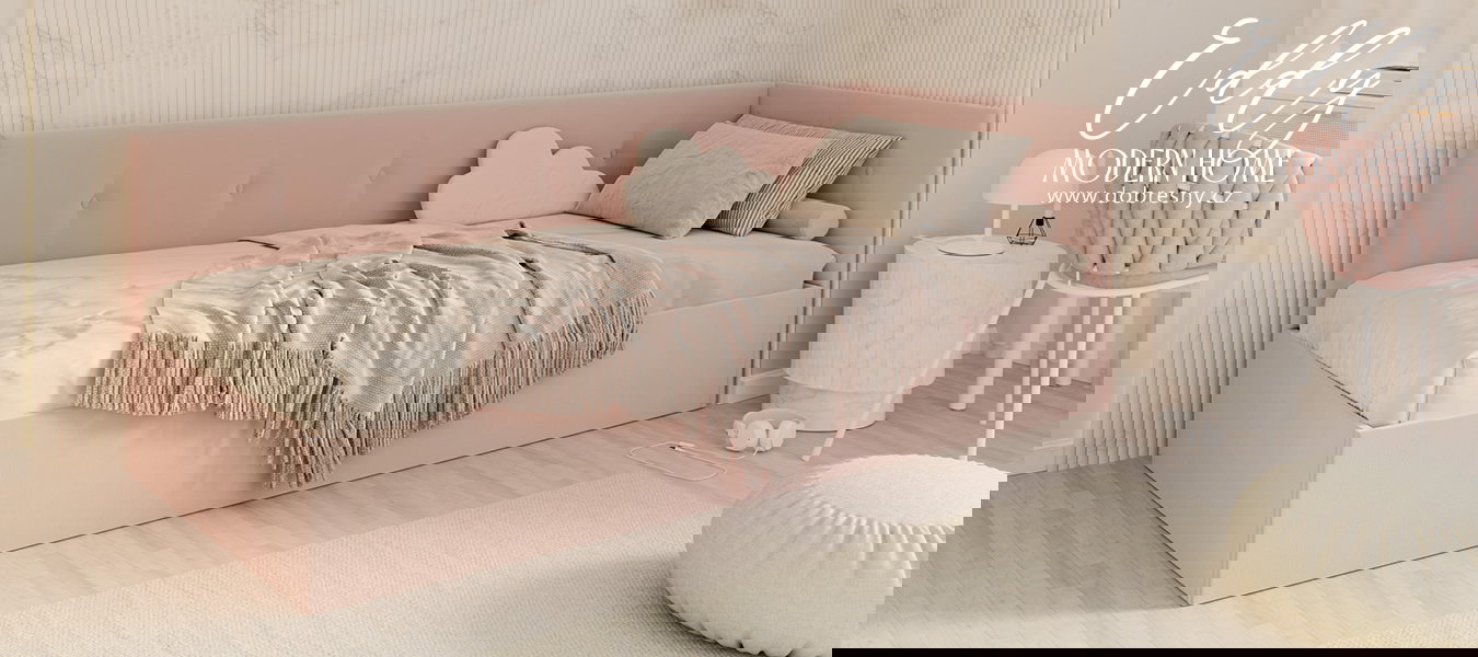 Posteľ EDDY 2 pre deti a mládež púdrová ružová TRINITY 90x200 kovový zdvižný rošt