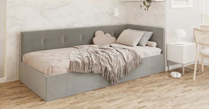 Postel EDDY 2 pro děti a mládež šedá TRINITY 90x200 kovový zdvižný rošt