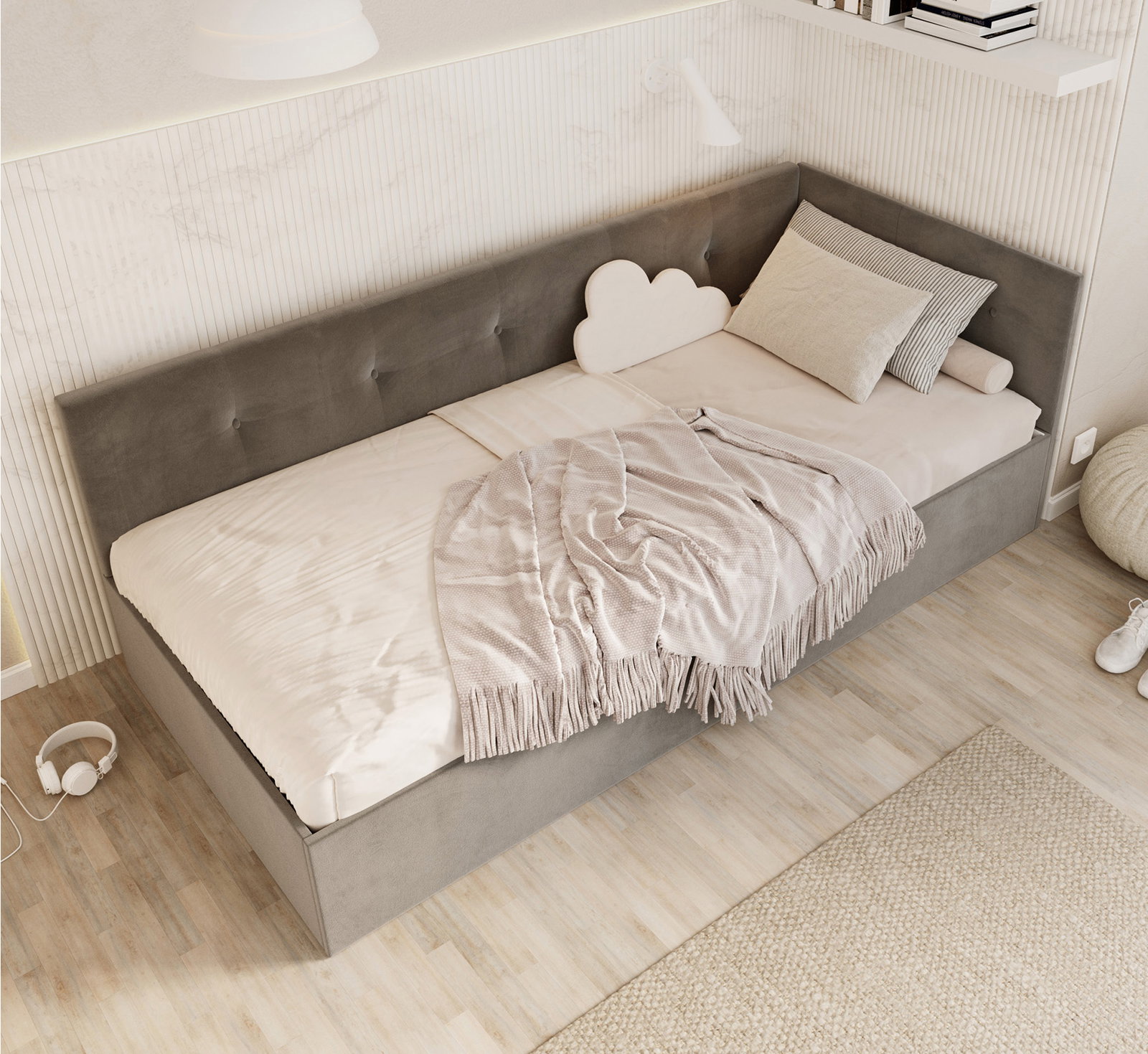 Posteľ EDDY 2 pre deti a mládež grafitová TRINITY 90x200 kovový zdvižný rošt