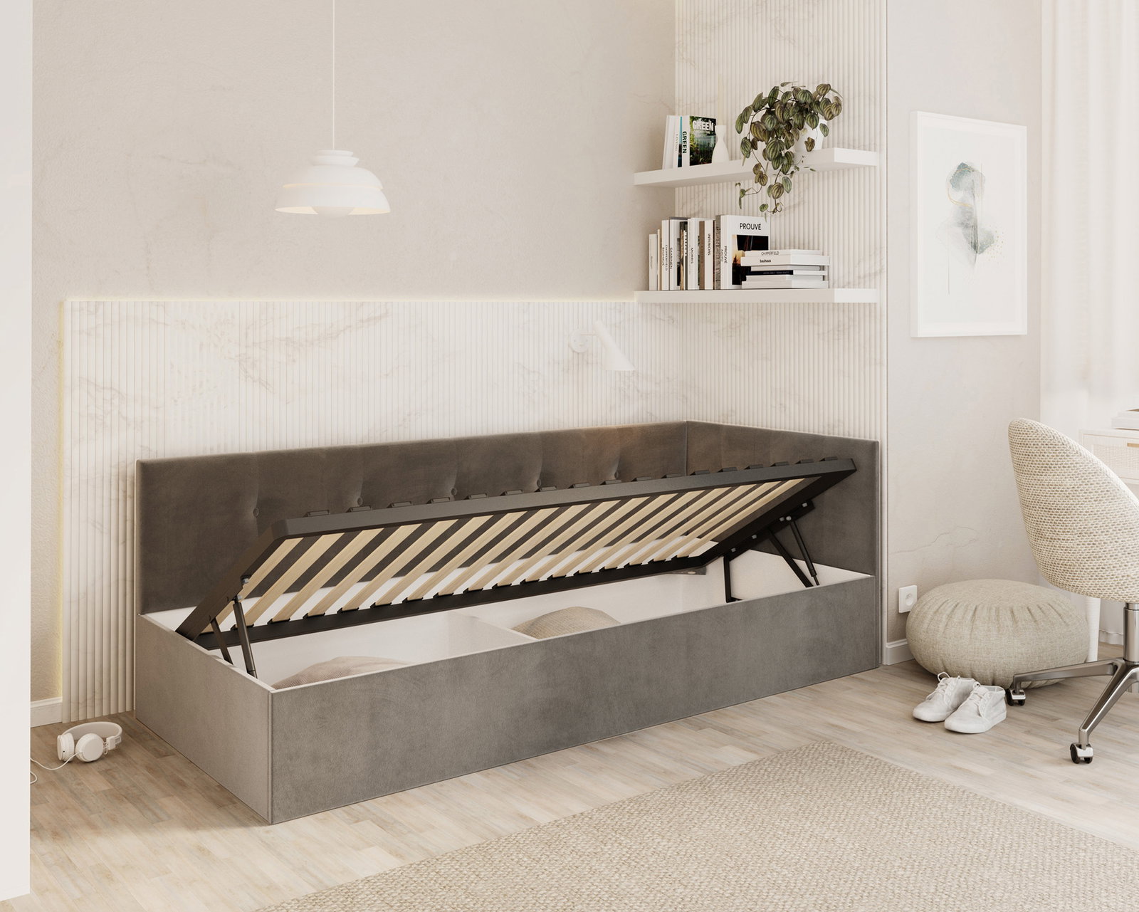 Posteľ EDDY 2 pre deti a mládež grafitová TRINITY 90x200 kovový zdvižný rošt