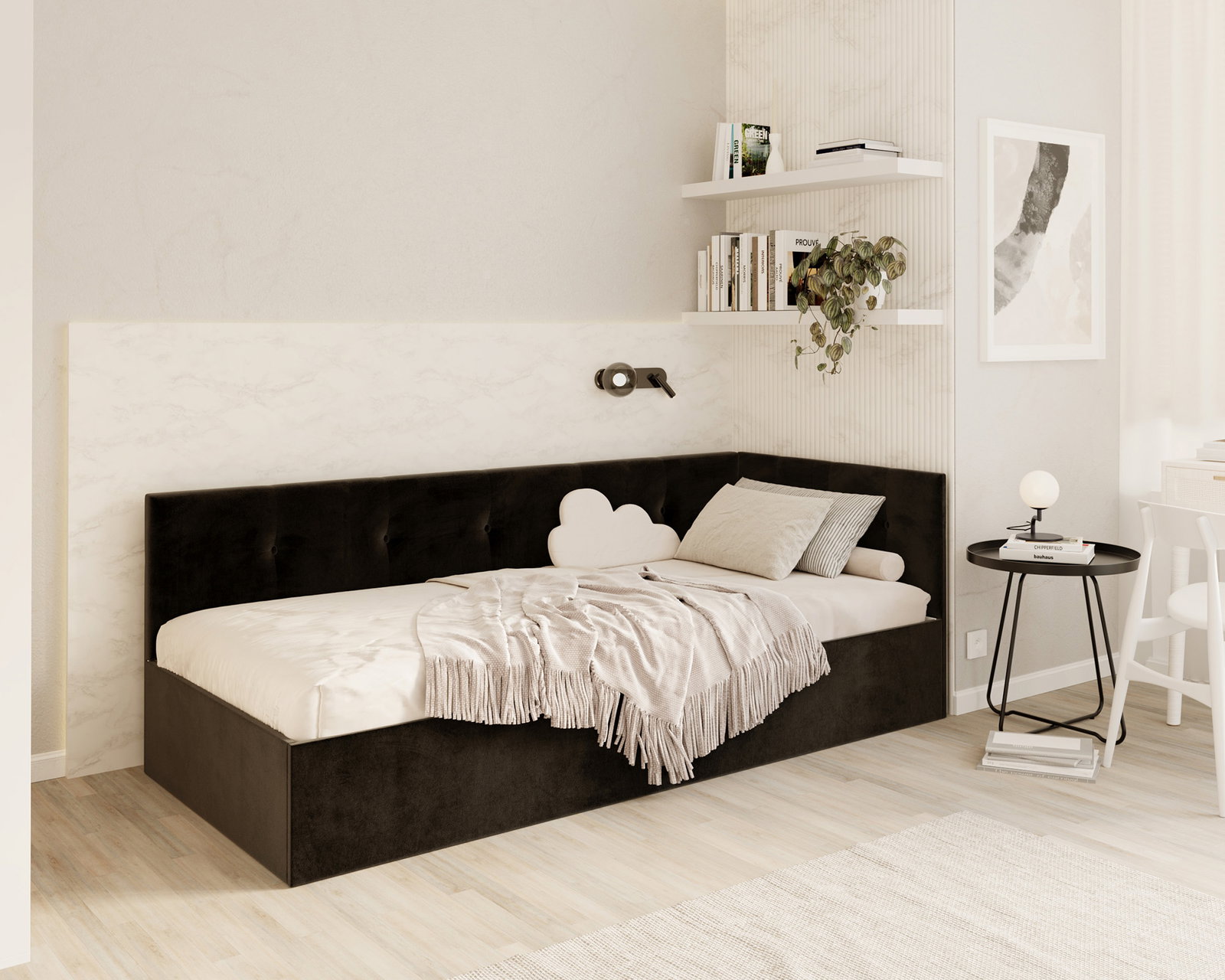 Posteľ EDDY 2 pre deti a mládež čierna TRINITY 90x200 kovový zdvižný rošt