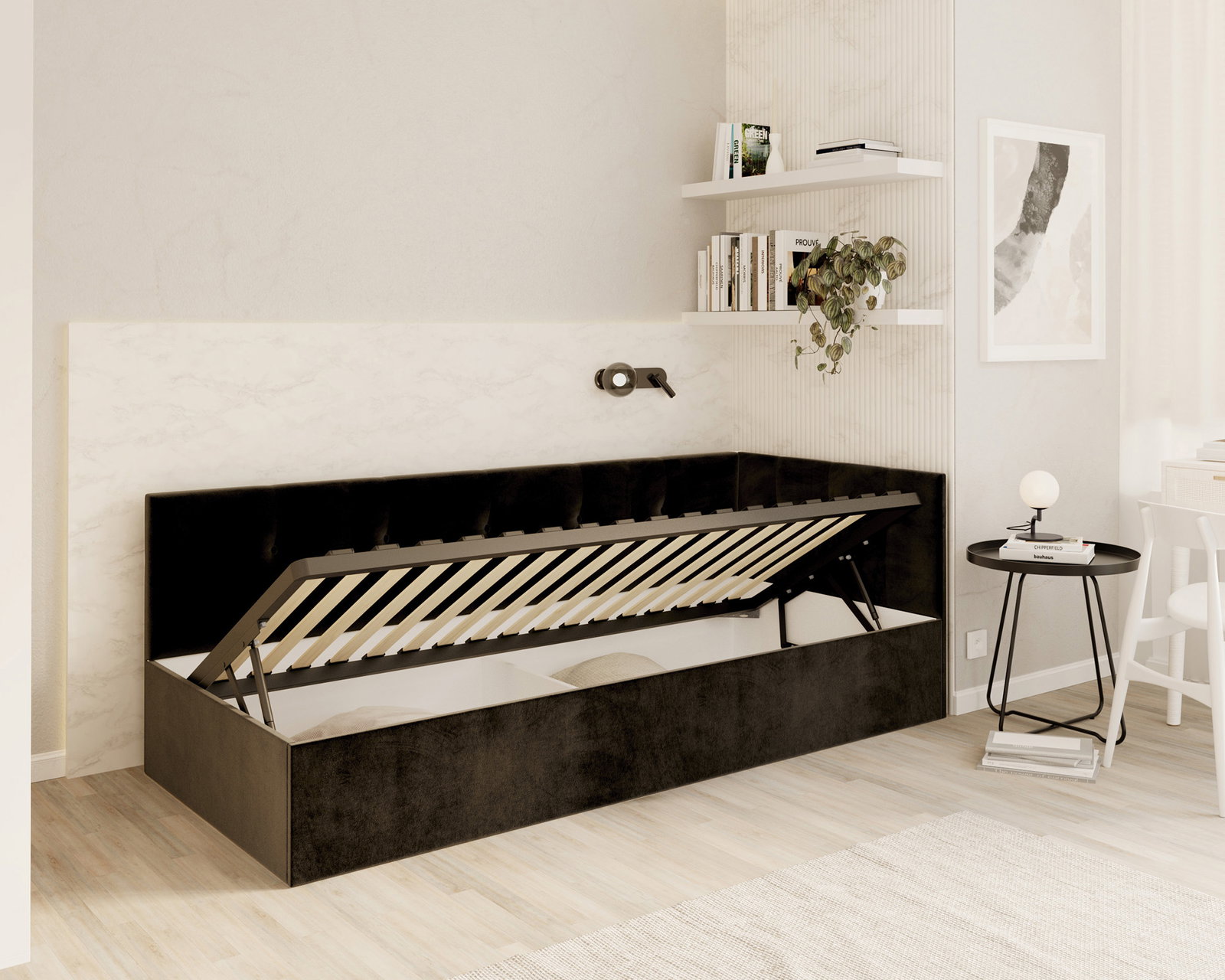 Posteľ EDDY 2 pre deti a mládež čierna TRINITY 90x200 kovový zdvižný rošt