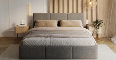 Čalouněná postel FRESIA 90x200cm Grafit Ottawa s úložným prostorem kovový rošt