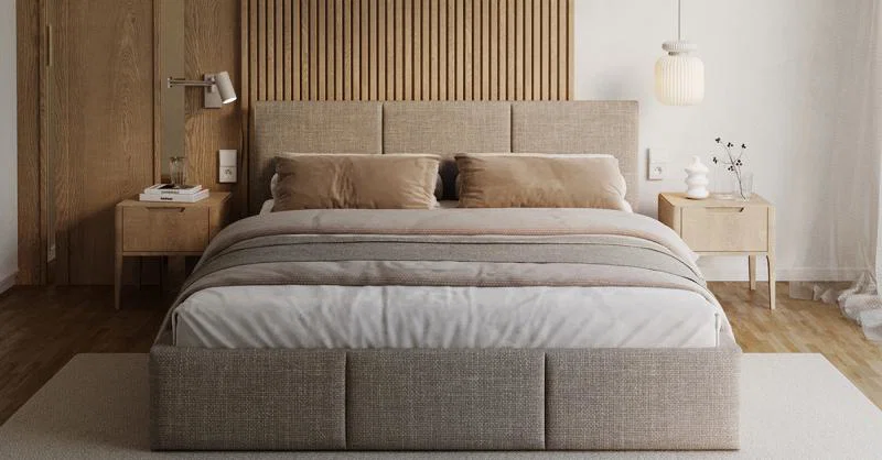 Čalouněná postel FRESIA 140x200cm Béžová Ottawa s úložným prostorem kovový rošt