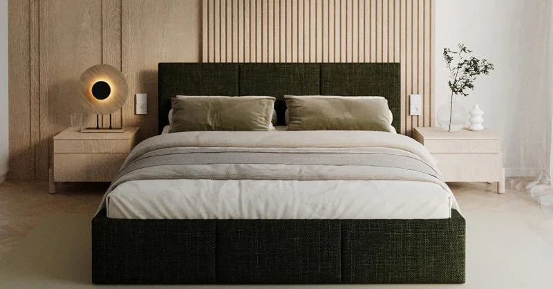 Čalouněná postel FRESIA 120x200cm Olivová Ottawa s úložným prostorem kovový rošt