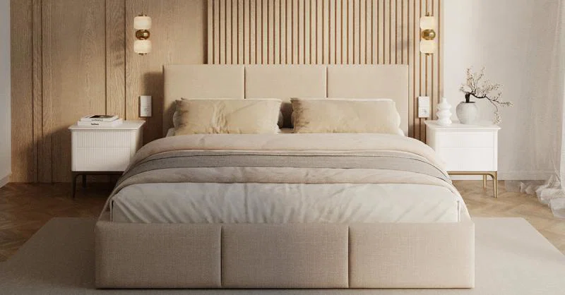 Čalouněná postel FRESIA 180x200cm Krémová Ottawa s úložným prostorem kovový rošt