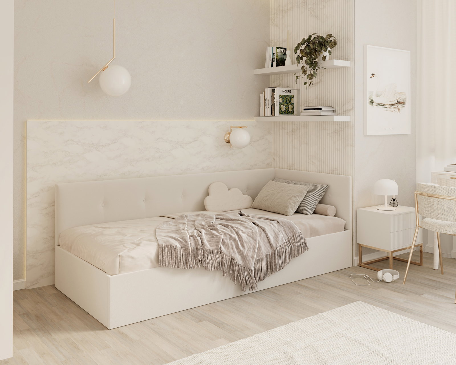 Posteľ EDDY 2 pre deti a mládež biela TRINITY 100x200 kovový zdvižný rošt