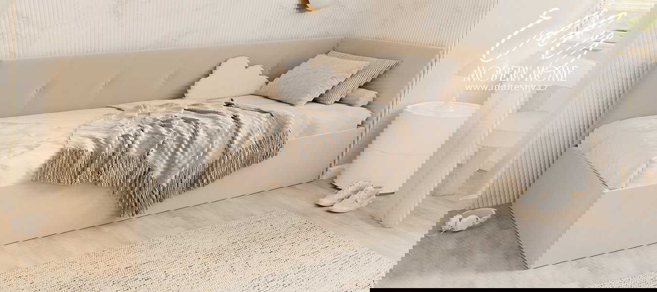 Posteľ EDDY 2 pre deti a mládež krémová TRINITY 100x200 kovový zdvižný rošt