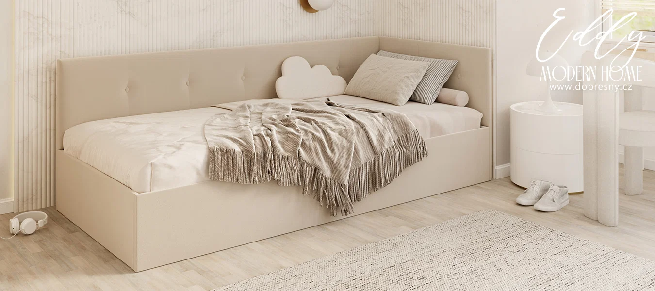 Postel EDDY 2 pro děti a mládež krémová TRINITY 100x200 kovový zdvižný rošt