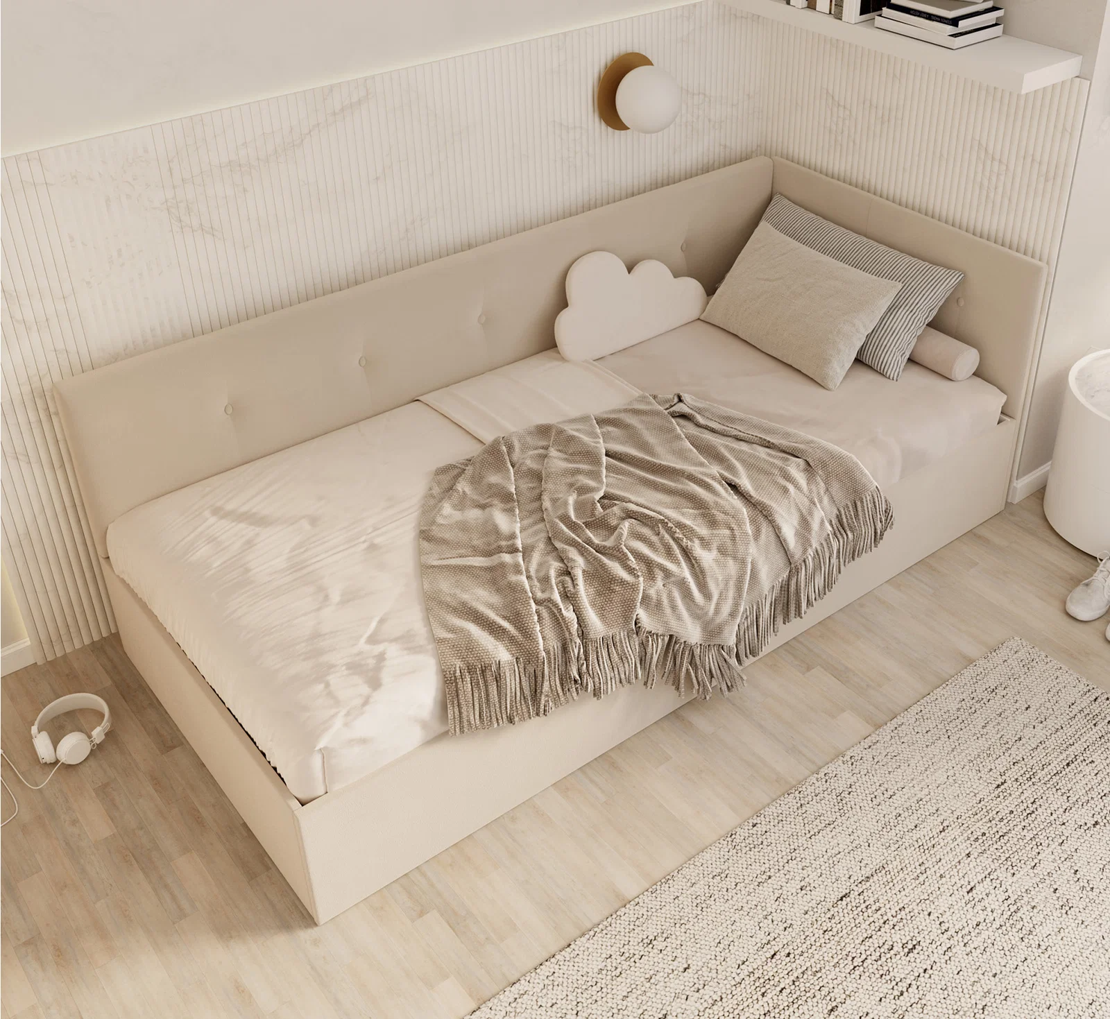Postel EDDY 2 pro děti a mládež krémová TRINITY 100x200 kovový zdvižný rošt