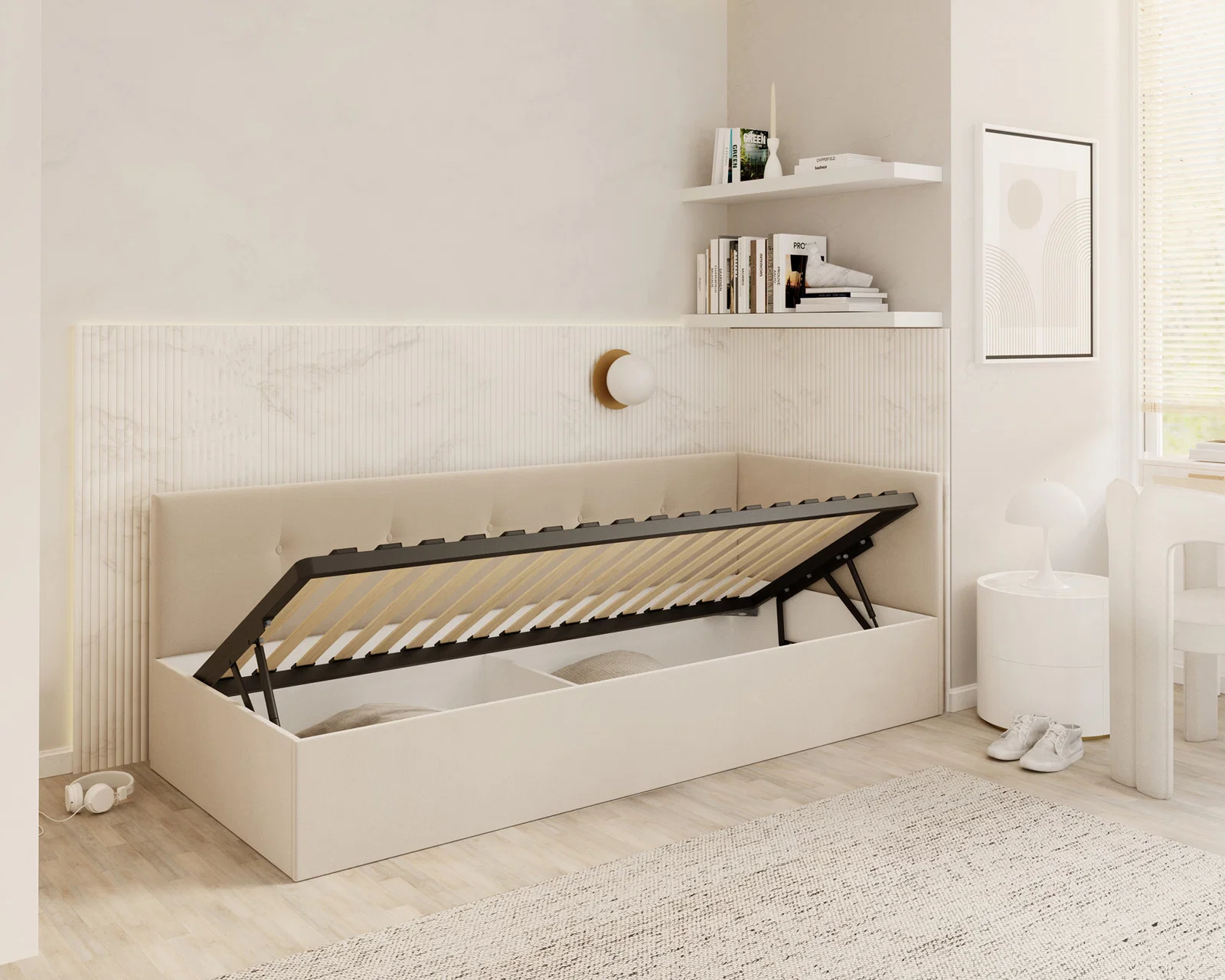 Postel EDDY 2 pro děti a mládež krémová TRINITY 100x200 kovový zdvižný rošt
