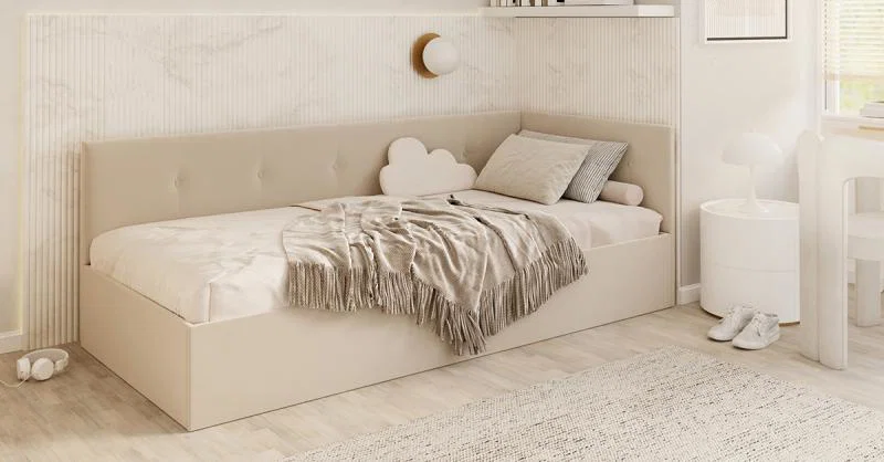 Postel EDDY 2 pro děti a mládež krémová TRINITY 100x200 kovový zdvižný rošt