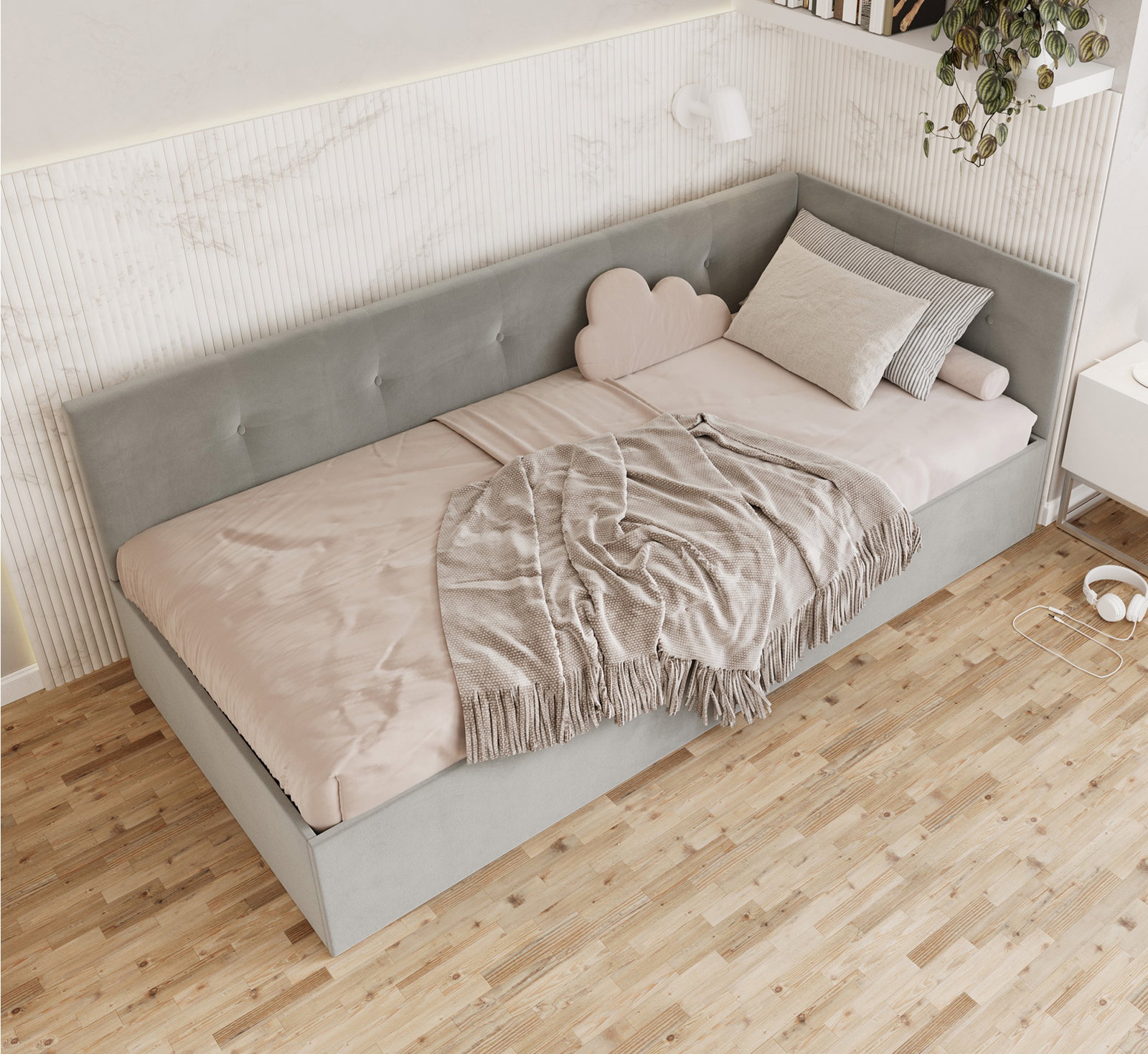 Posteľ EDDY 2 pre deti a mládež šedá TRINITY 100x200 kovový zdvižný rošt