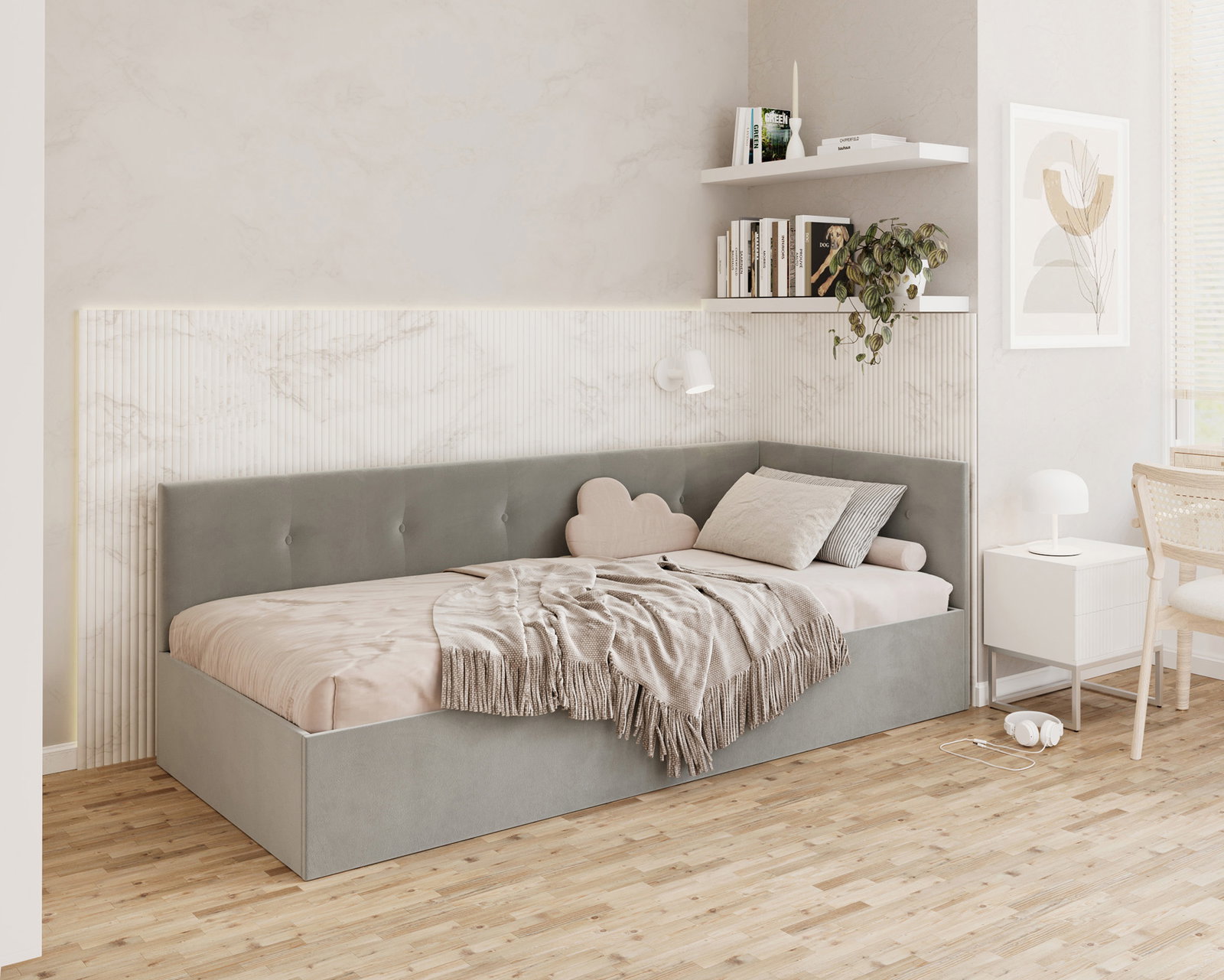 Posteľ EDDY 2 pre deti a mládež šedá TRINITY 100x200 kovový zdvižný rošt