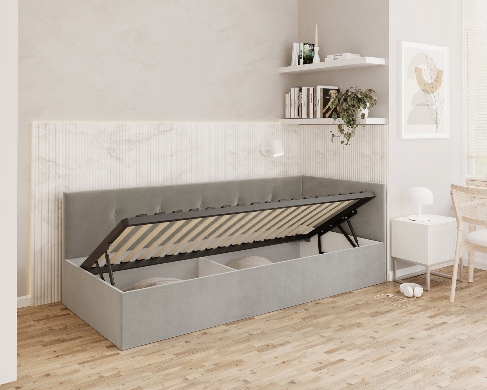 Posteľ EDDY 2 pre deti a mládež šedá TRINITY 100x200 kovový zdvižný rošt