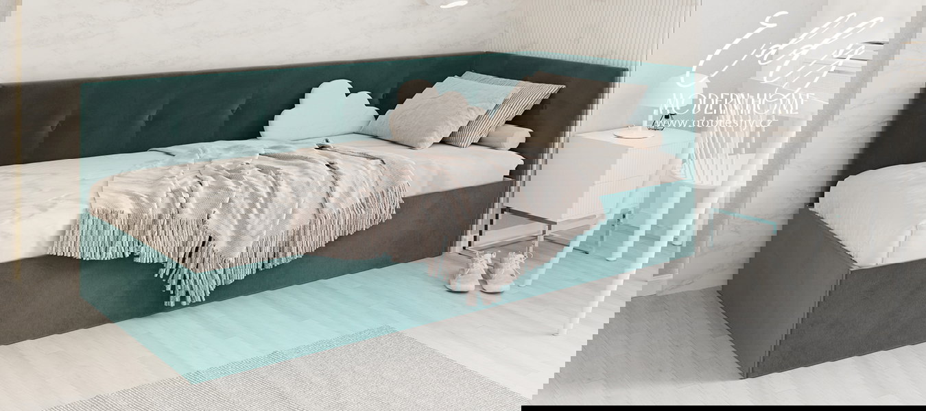 Posteľ EDDY 2 pre deti a mládež tyrkysová TRINITY 100x200 kovový zdvižný rošt