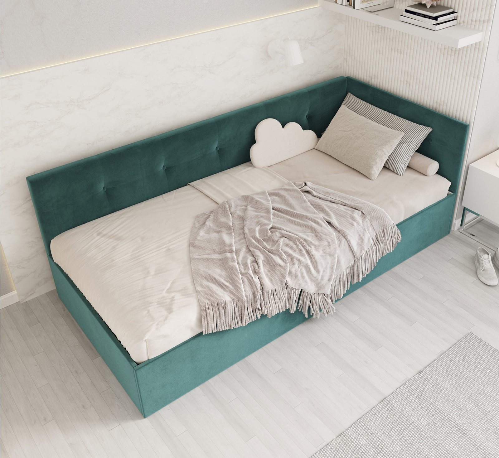 Posteľ EDDY 2 pre deti a mládež tyrkysová TRINITY 100x200 kovový zdvižný rošt