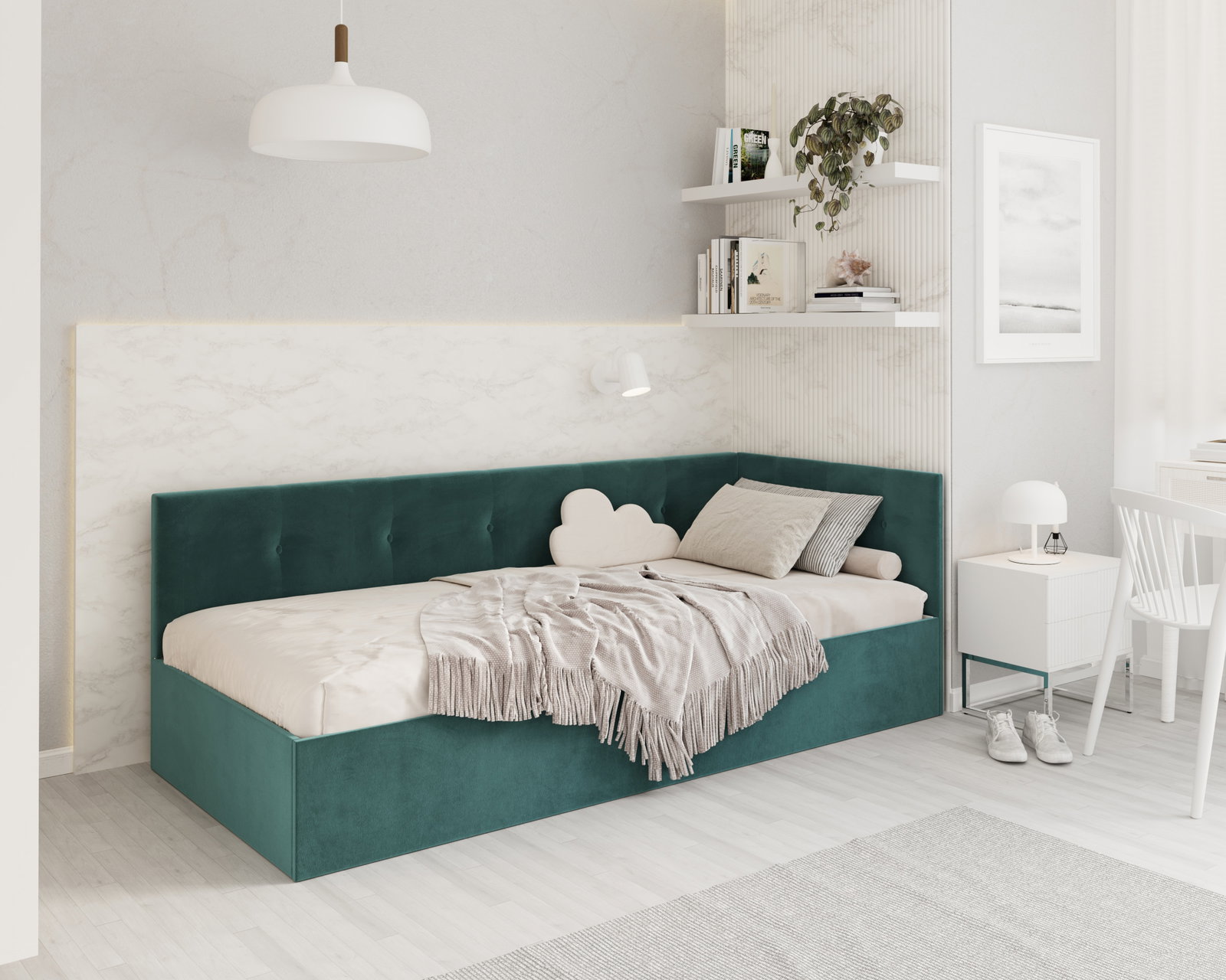 Posteľ EDDY 2 pre deti a mládež tyrkysová TRINITY 100x200 kovový zdvižný rošt