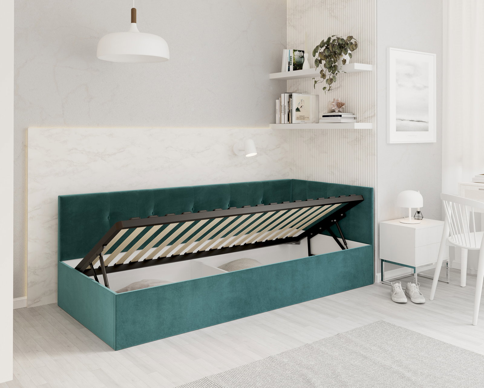 Posteľ EDDY 2 pre deti a mládež tyrkysová TRINITY 100x200 kovový zdvižný rošt