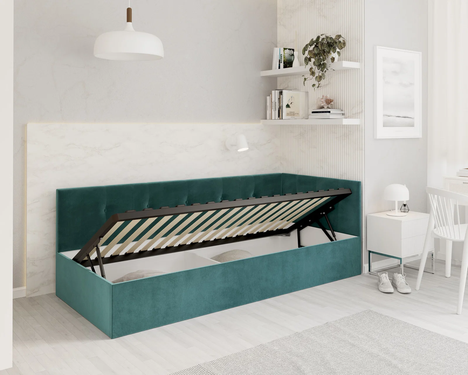 Postel EDDY 2 pro děti a mládež tyrkysová TRINITY 100x200 kovový zdvižný rošt