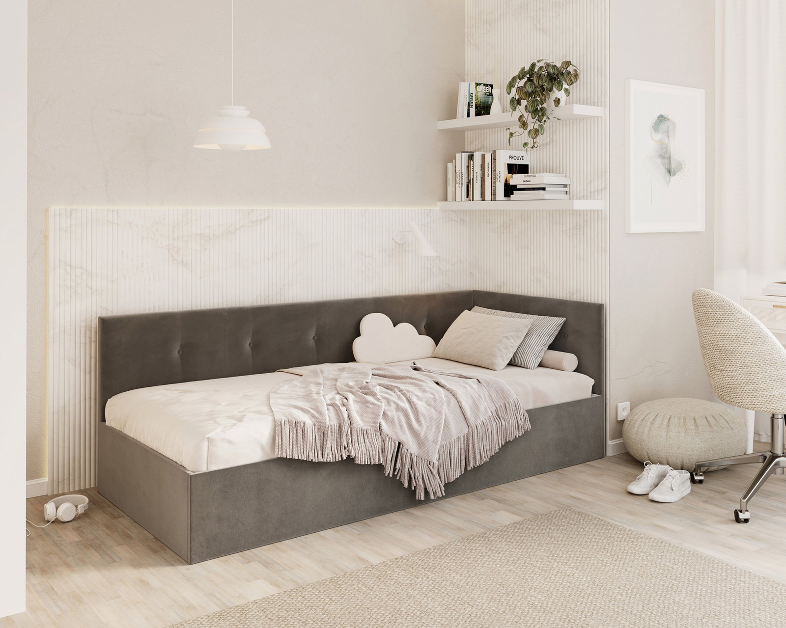 Posteľ EDDY 2 pre deti a mládež grafitová TRINITY 100x200 kovový zdvižný rošt