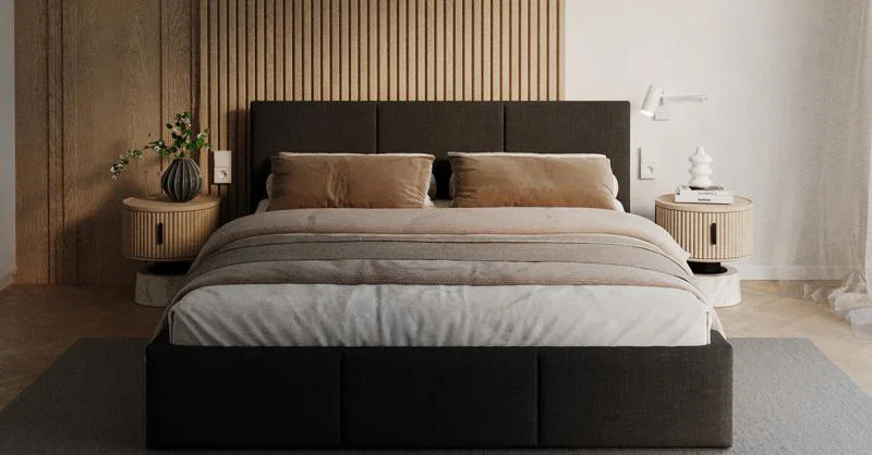 Čalouněná postel FRESIA 90x200cm Černá Ottawa s úložným prostorem kovový rošt