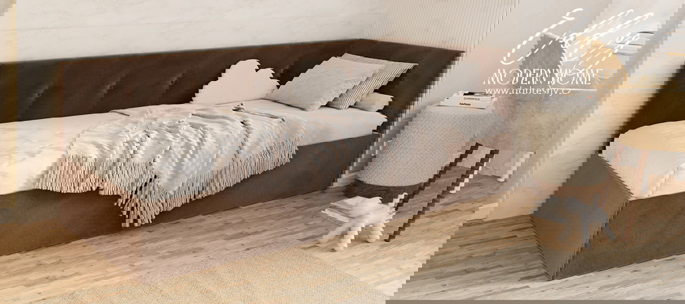 Posteľ EDDY 2 pre deti a mládež hnedá TRINITY 100x200 kovový zdvižný rošt