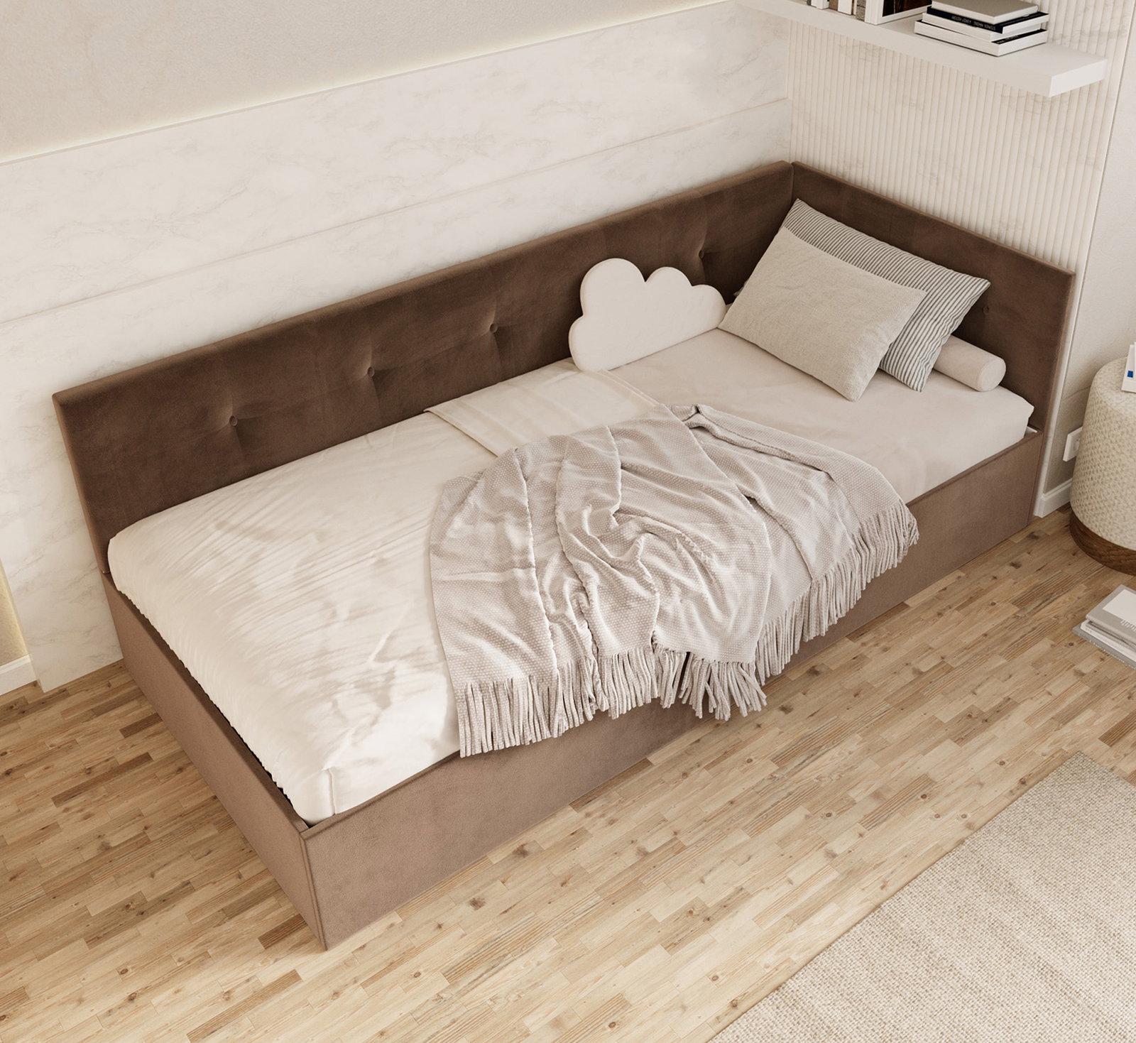 Posteľ EDDY 2 pre deti a mládež hnedá TRINITY 100x200 kovový zdvižný rošt