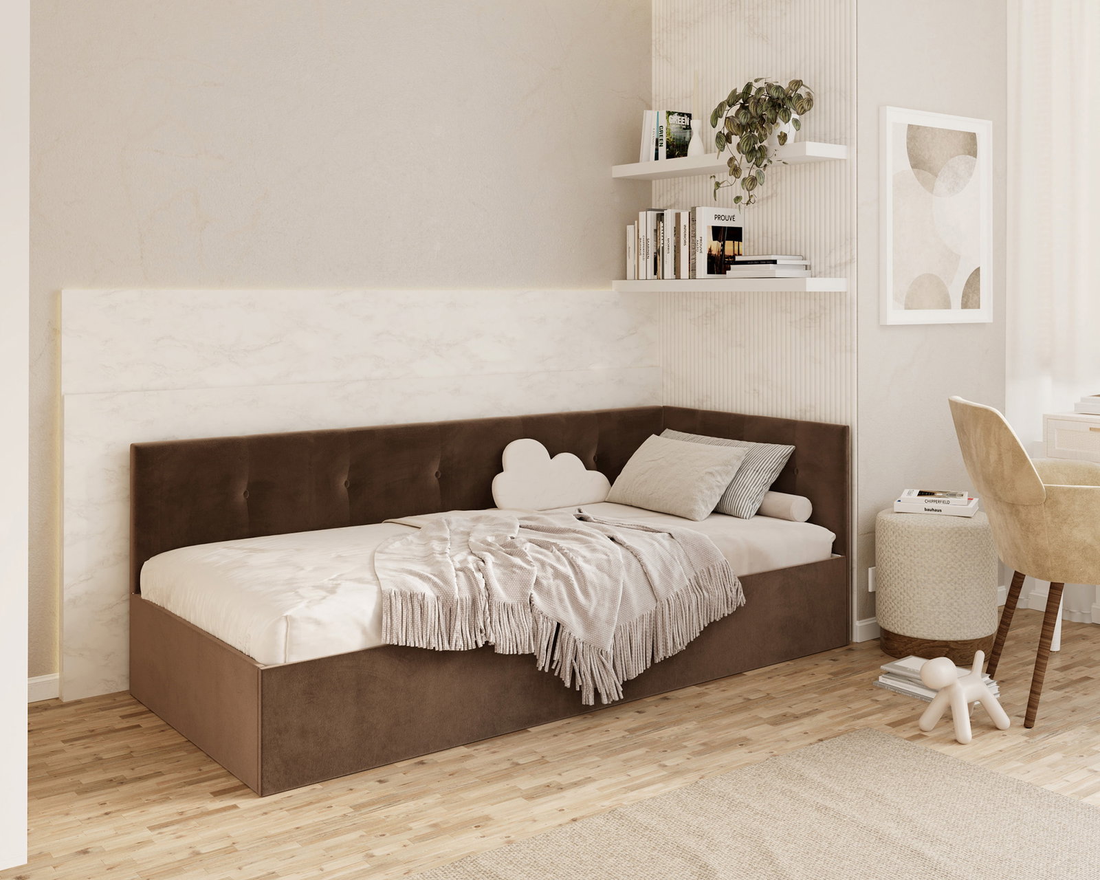 Posteľ EDDY 2 pre deti a mládež hnedá TRINITY 100x200 kovový zdvižný rošt