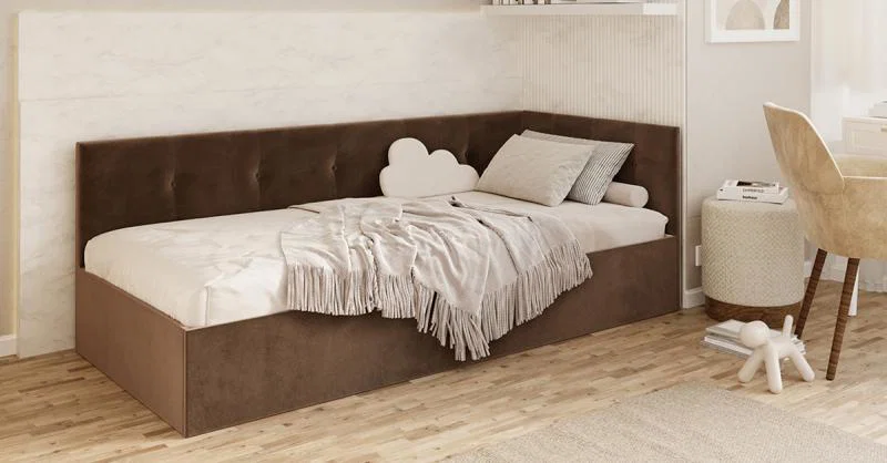 Postel EDDY 2 pro děti a mládež hnědá TRINITY 100x200 kovový zdvižný rošt