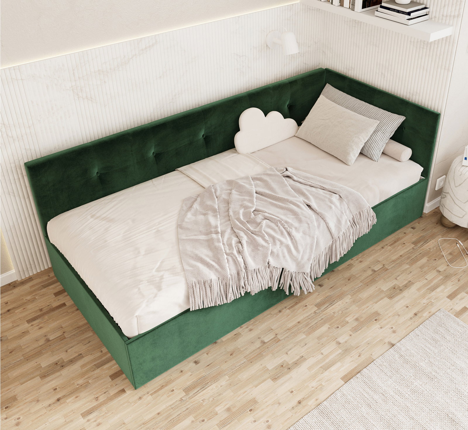 Posteľ EDDY 2 pre deti a mládež zelená TRINITY 100x200 kovový zdvižný rošt