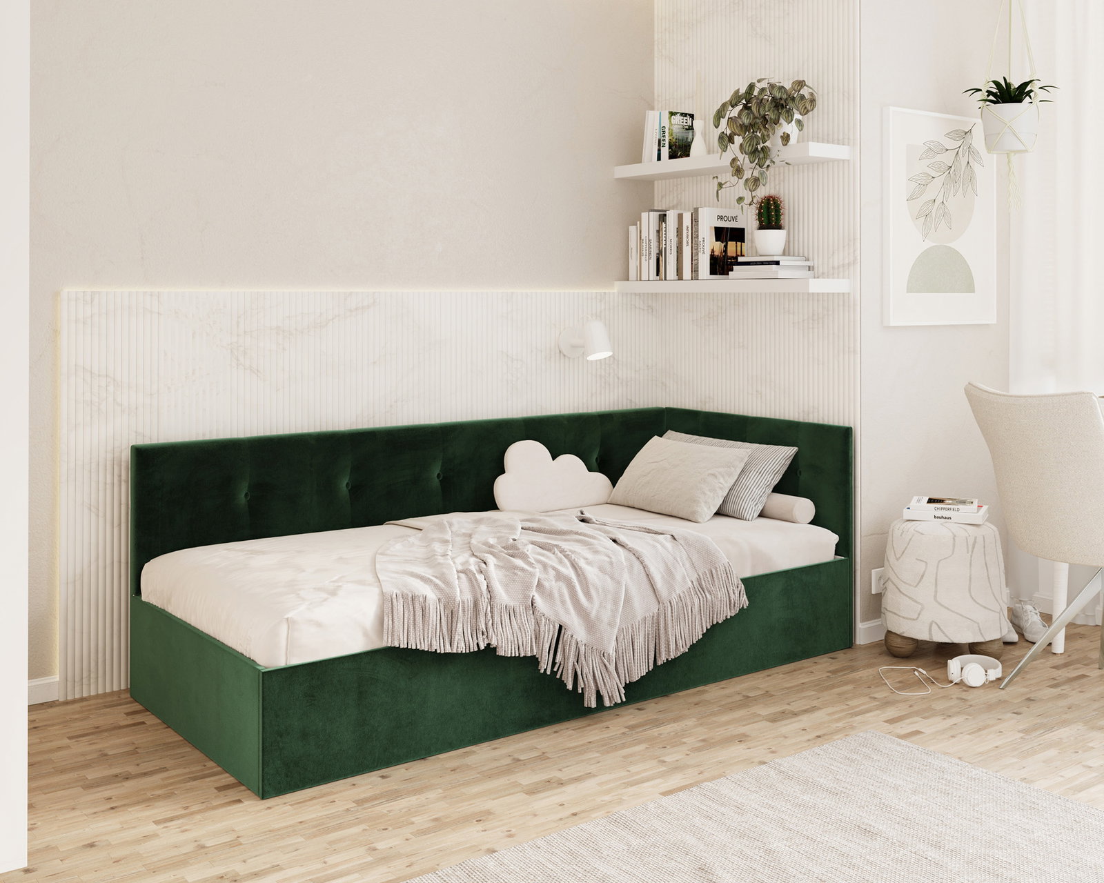 Posteľ EDDY 2 pre deti a mládež zelená TRINITY 100x200 kovový zdvižný rošt