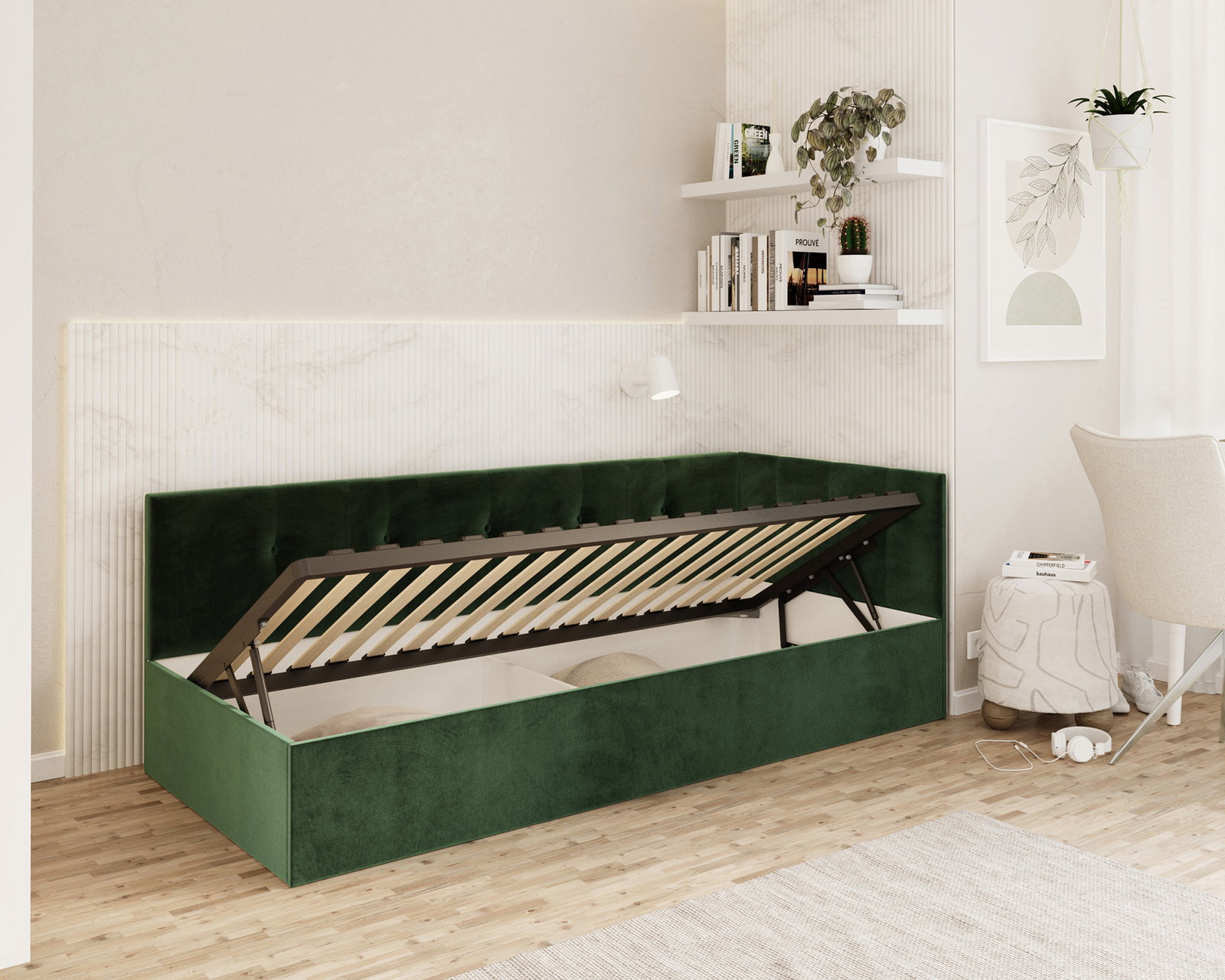 Posteľ EDDY 2 pre deti a mládež zelená TRINITY 100x200 kovový zdvižný rošt