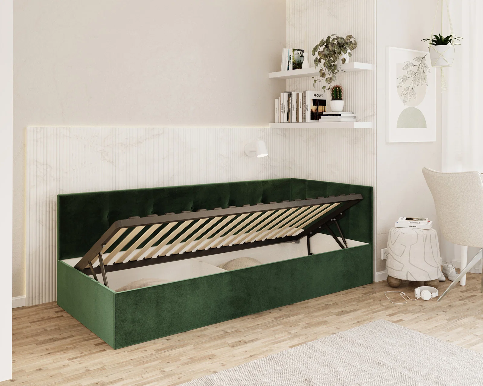 Postel EDDY 2 pro děti a mládež zelená TRINITY 100x200 kovový zdvižný rošt
