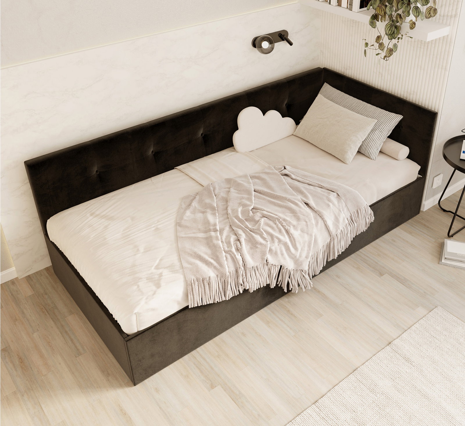 Posteľ EDDY 2 pre deti a mládež čierna TRINITY 100x200 kovový zdvižný rošt