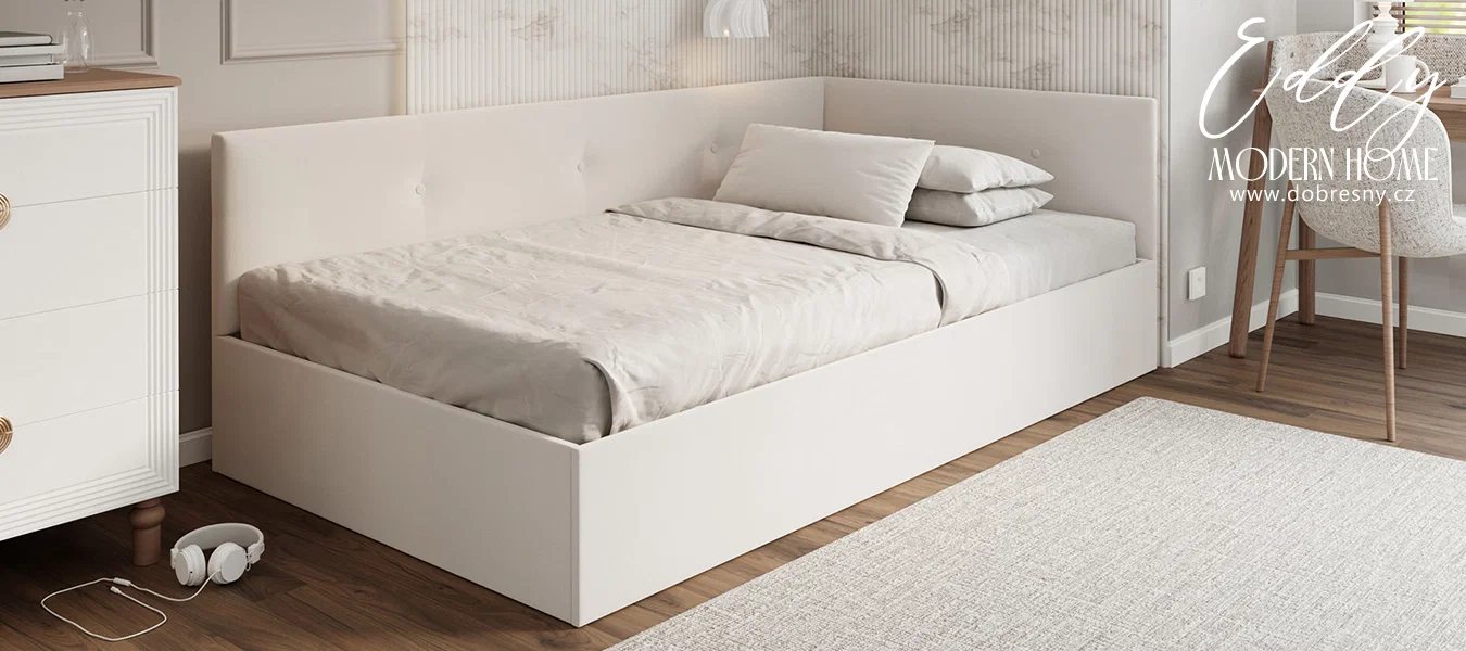 Postel EDDY 2 pro děti a mládež bílá TRINITY 120x200 kovový zdvižný rošt