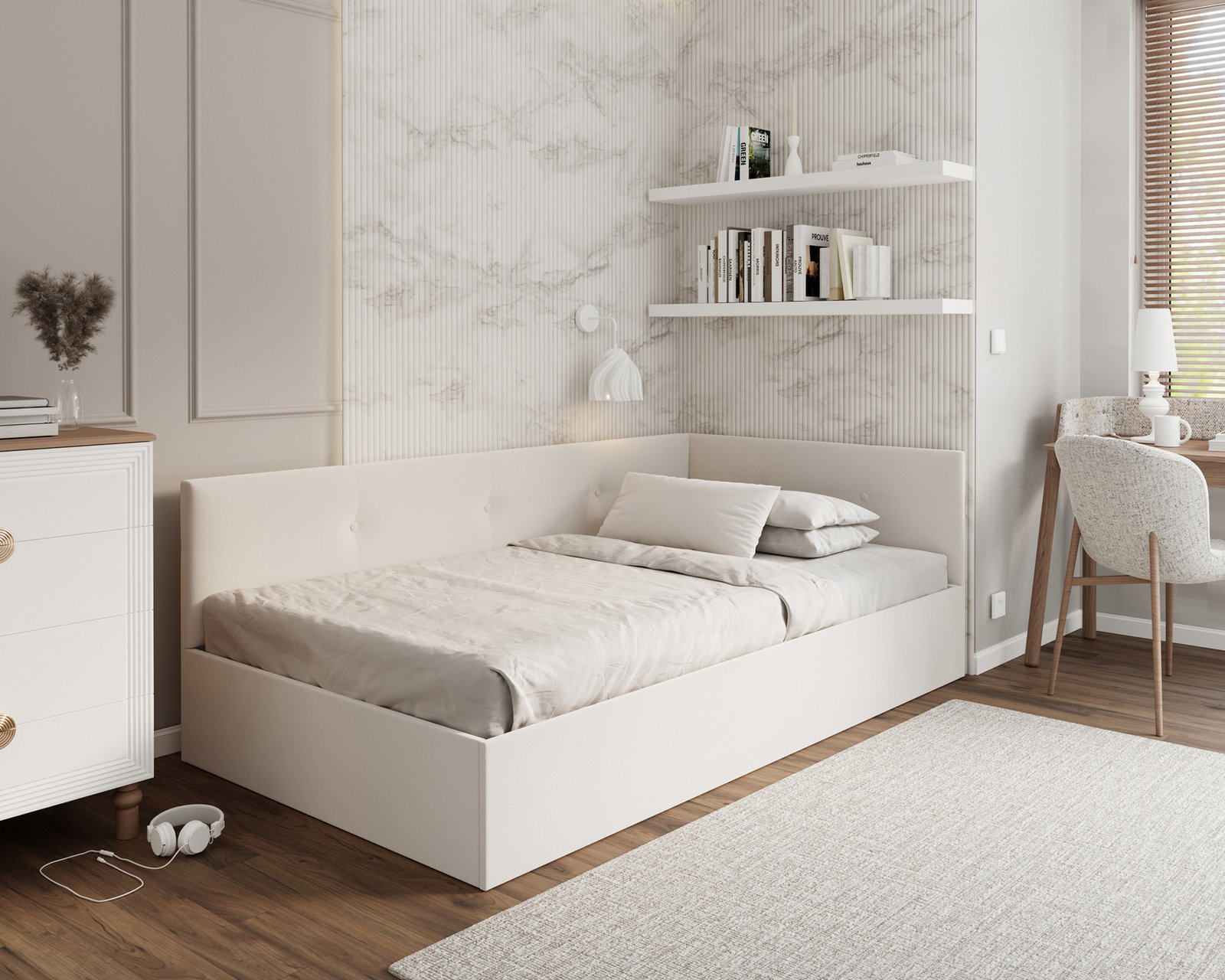 Posteľ EDDY 2 pre deti a mládež biela TRINITY 120x200 kovový zdvižný rošt