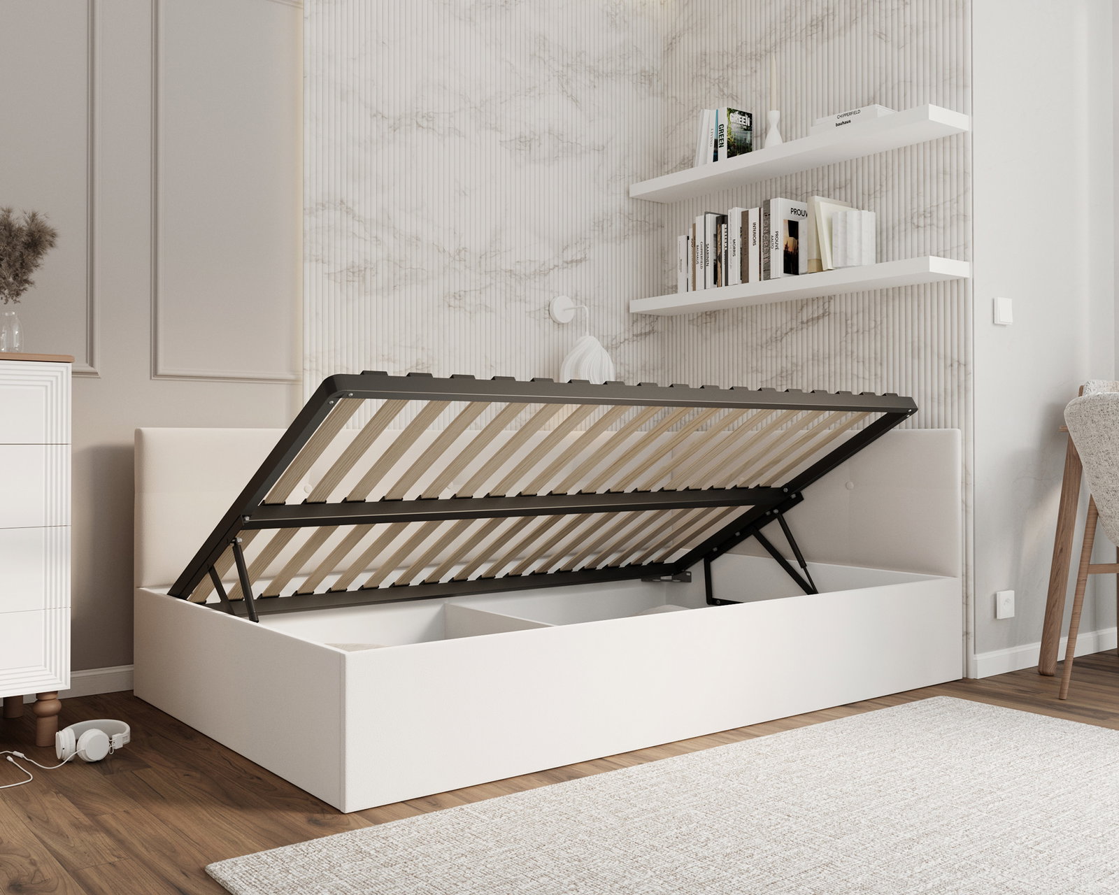 Posteľ EDDY 2 pre deti a mládež biela TRINITY 120x200 kovový zdvižný rošt