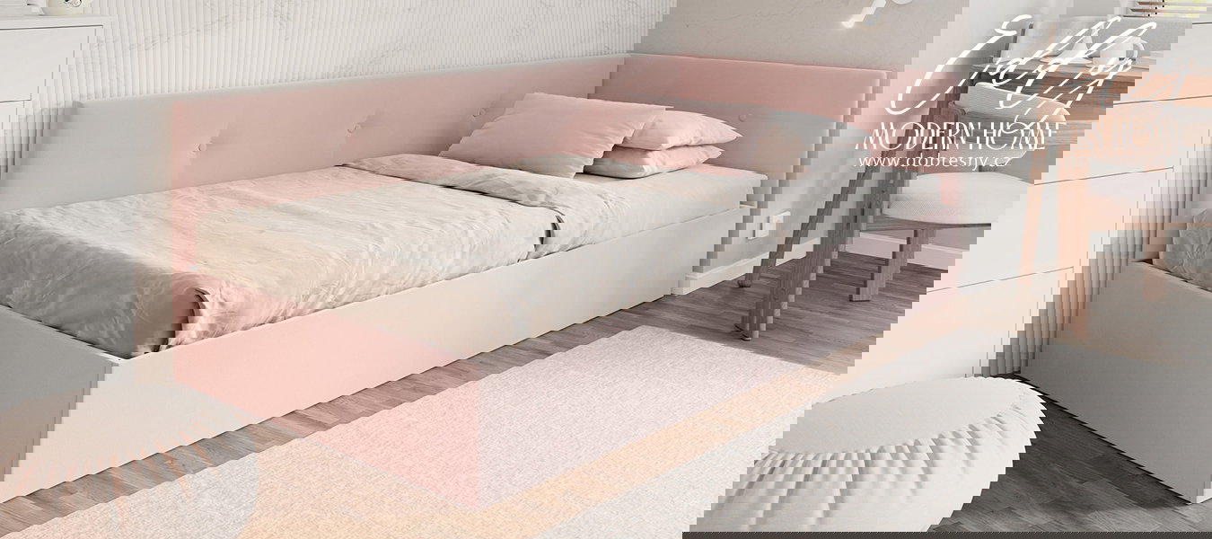 Posteľ EDDY 2 pre deti a mládež púdrová ružová TRINITY 120x200 kovový zdvižný rošt