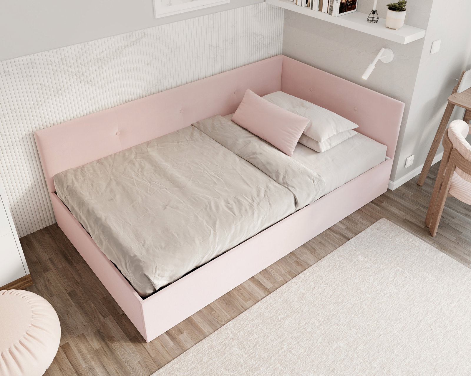 Posteľ EDDY 2 pre deti a mládež púdrová ružová TRINITY 120x200 kovový zdvižný rošt