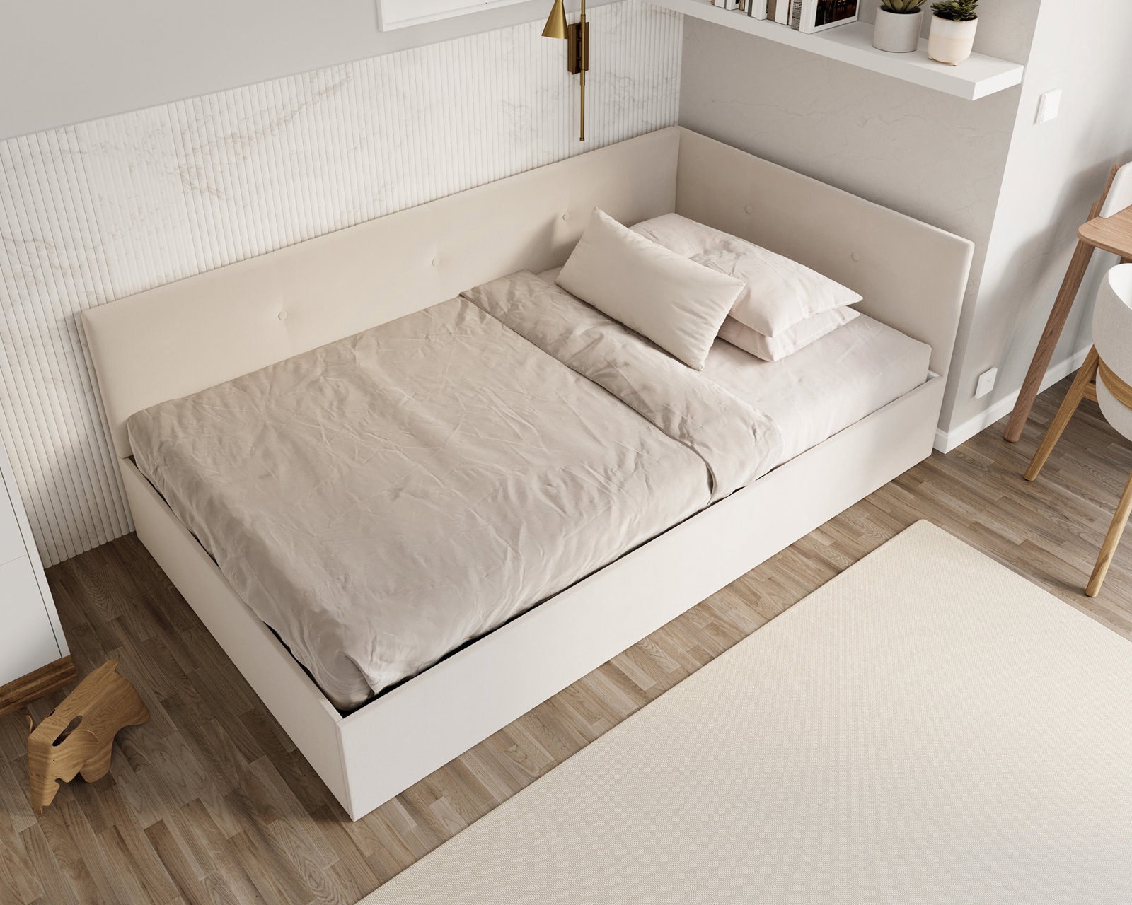 Posteľ EDDY 2 pre deti a mládež krémová TRINITY 120x200 kovový zdvižný rošt