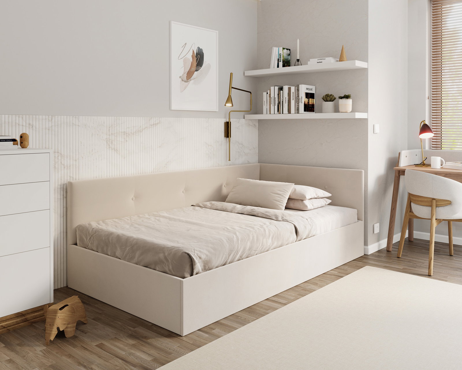 Posteľ EDDY 2 pre deti a mládež krémová TRINITY 120x200 kovový zdvižný rošt