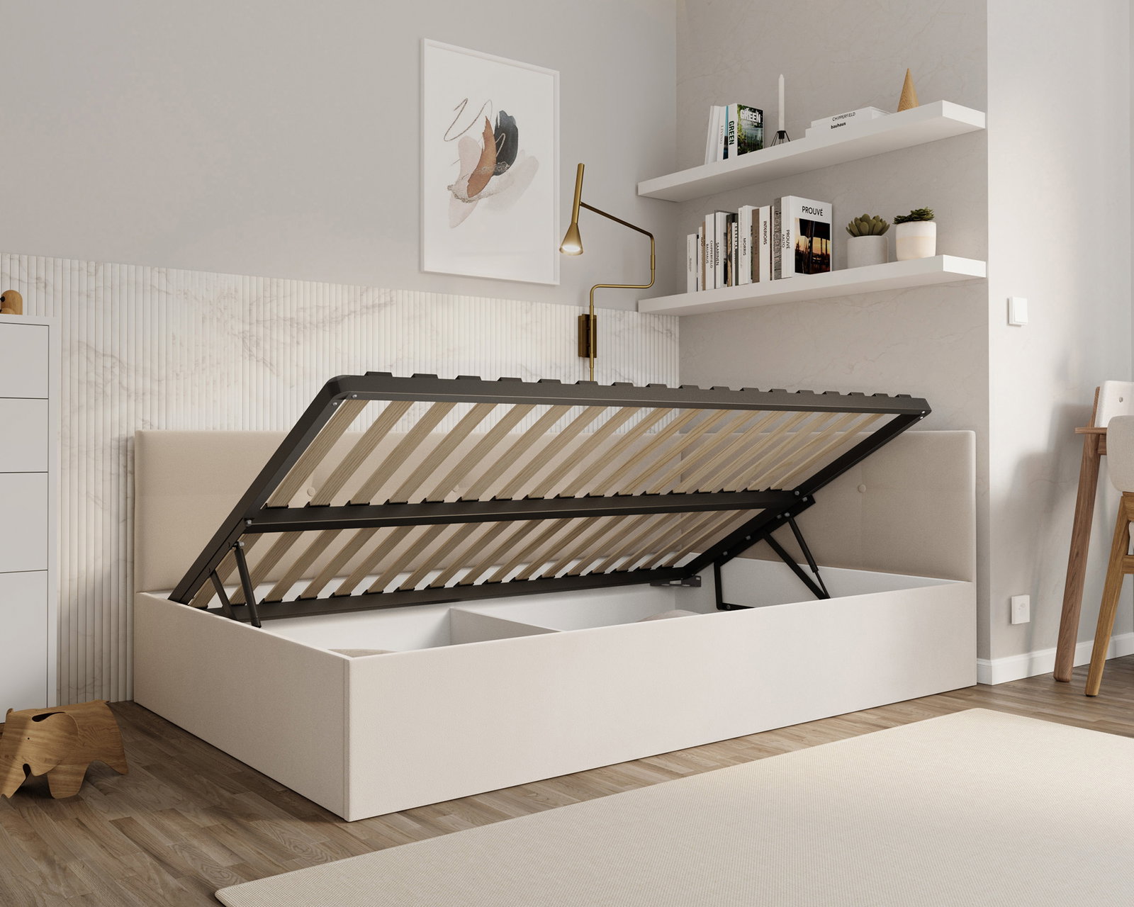 Posteľ EDDY 2 pre deti a mládež krémová TRINITY 120x200 kovový zdvižný rošt