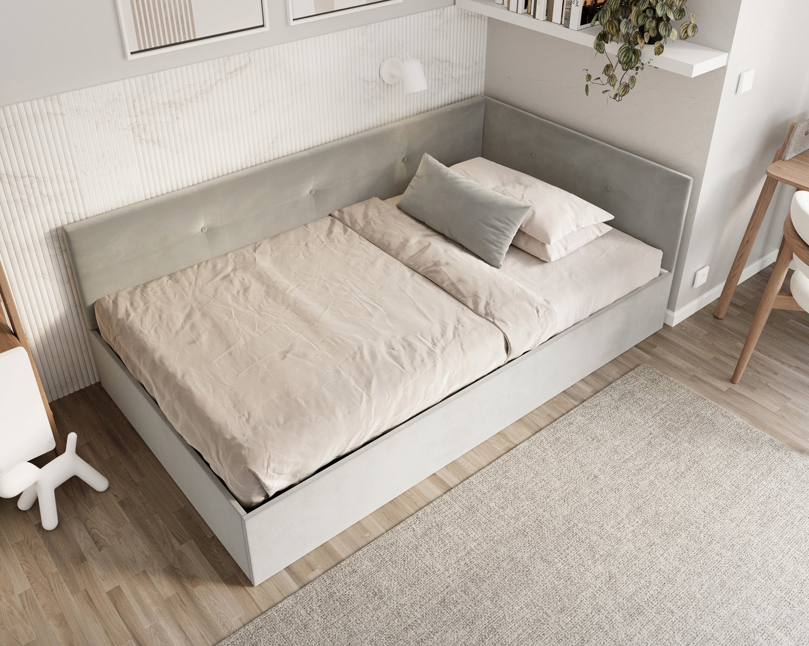 Posteľ EDDY 2 pre deti a mládež šedá TRINITY 120x200 kovový zdvižný rošt