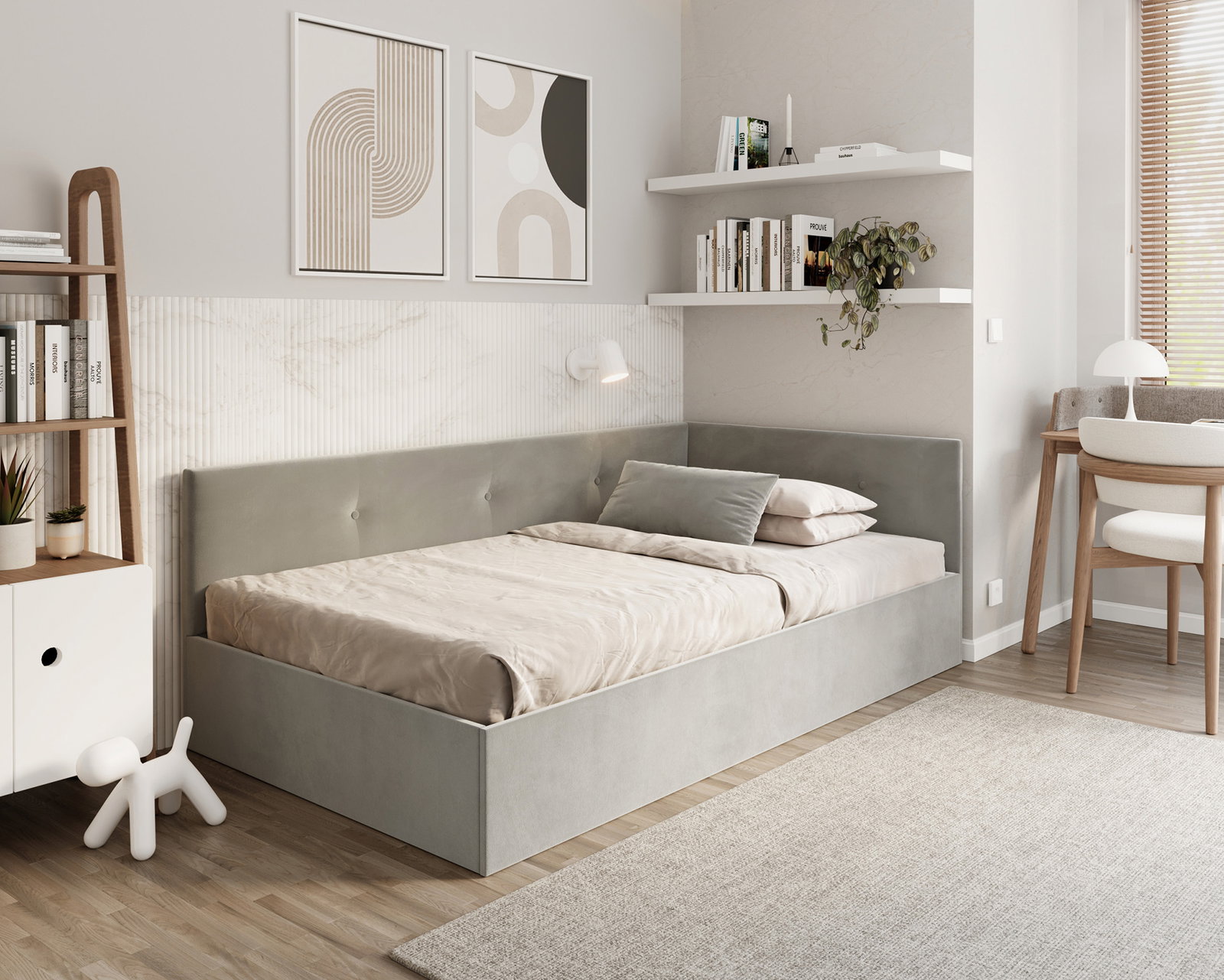 Posteľ EDDY 2 pre deti a mládež šedá TRINITY 120x200 kovový zdvižný rošt